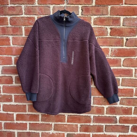 Madeline & Monroe Men's Fleece Sherpa Mock Neck Half Zip Sweater Plum Large NWT - Picture 1 of 5